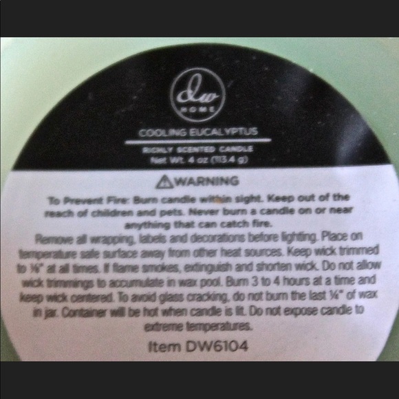 DW HOME CANDLE COOLING EUCALYPTUS RICHLY SCENTED NEW MINI 4 oz - Picture 4 of 4